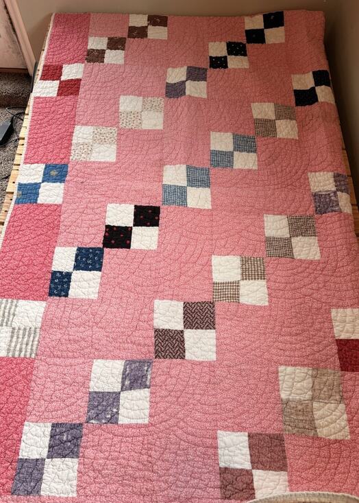 Handmade Other - Vintage Handmade Patchwork Quilt Size 76x42 Pink M3